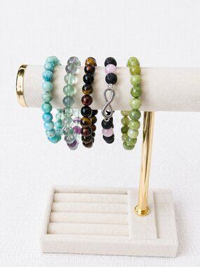 Set of 5 Gemstone Bracelets: Tigereye Hemimorphite Plus More